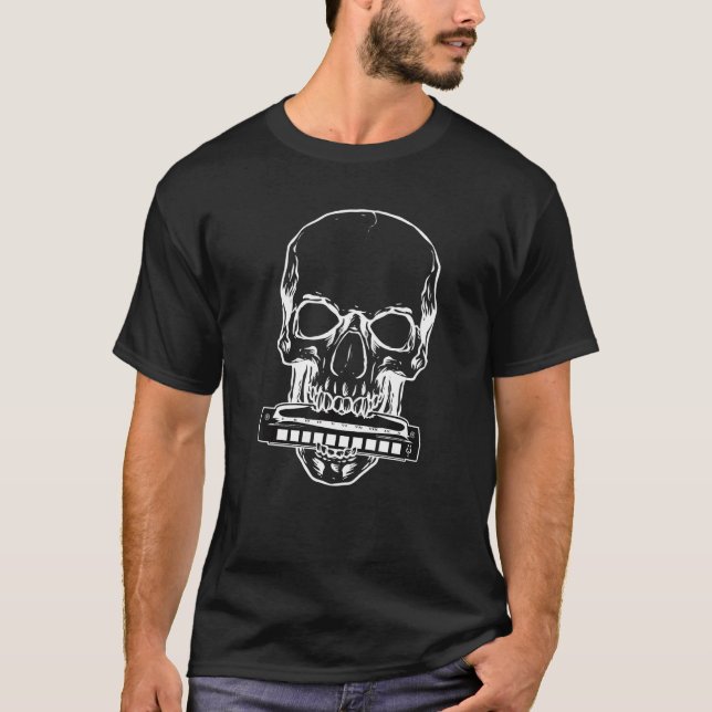 T-shirt Harmonica I Crâne I Instrument de musique Harmonic (Devant)