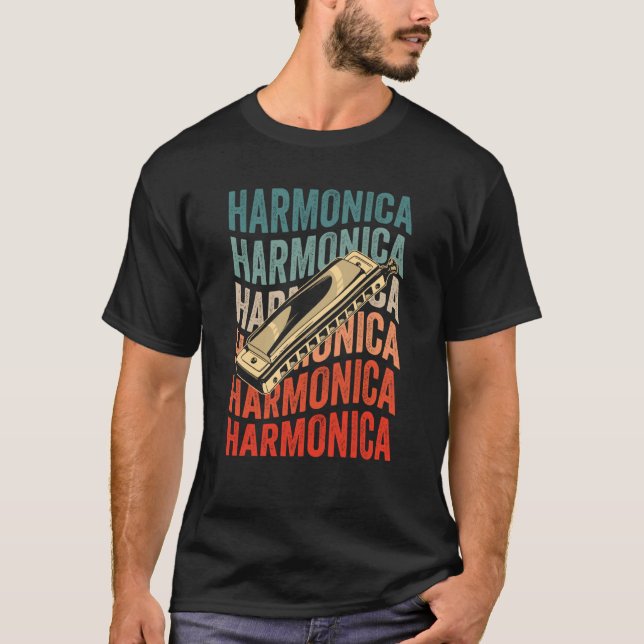 T-shirt Harmonica Retro Harmonicist Harp Player (Devant)