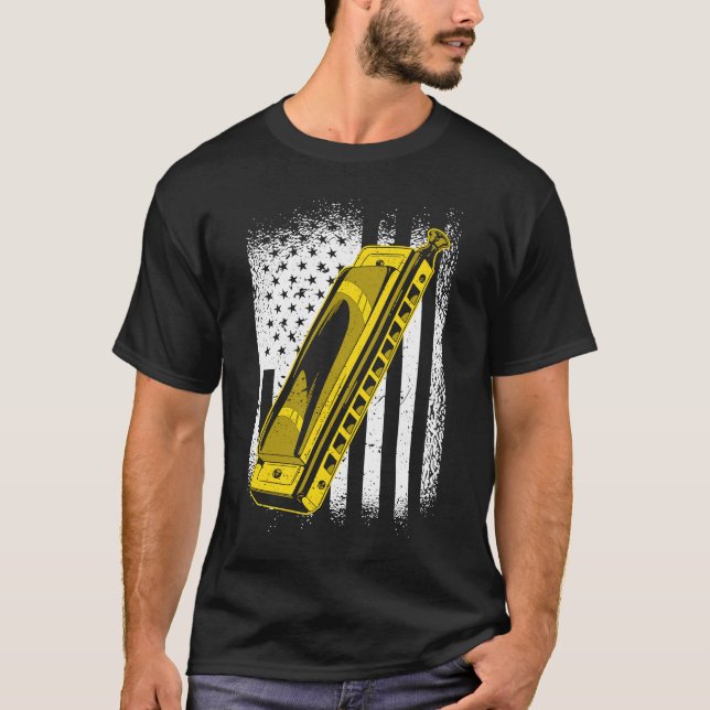 T-shirt Harmoniciste du drapeau américain (Devant)