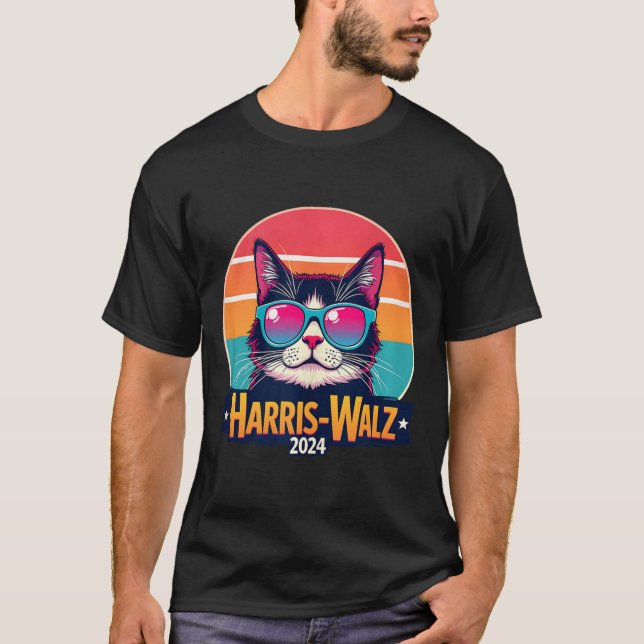T-shirt Harris Walz 2024 Chat Lunettes de soleil Retro Vin (Devant)