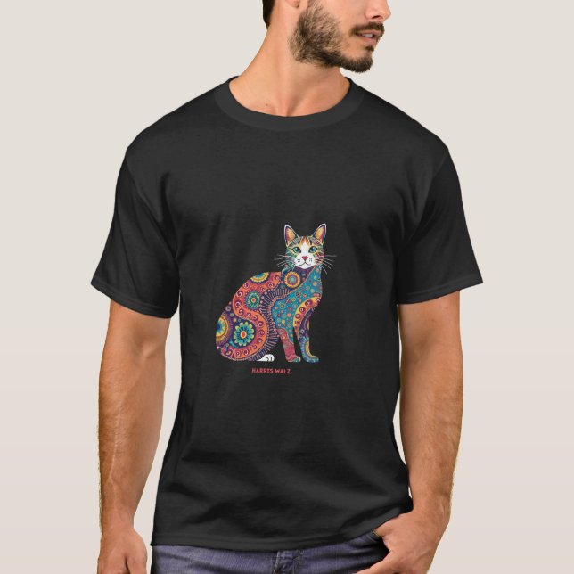 T-shirt HARRIS WALZ Chat psychédélique Mandala T Shirt (Devant)