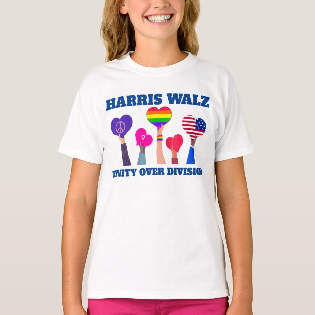 T-shirt Harris Walz Unité de division LGBTQ Bleu foncé (Devant)
