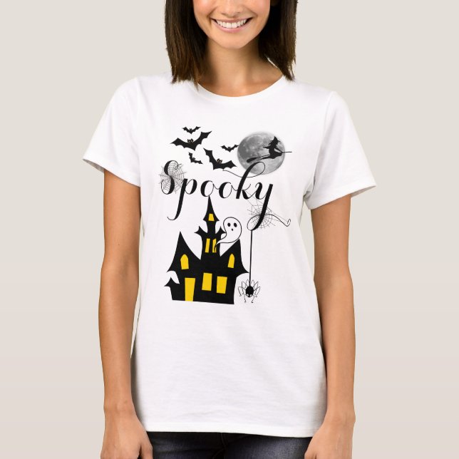 T-shirt Hauné House Flying Witch Halloween Éffrayant (Devant)