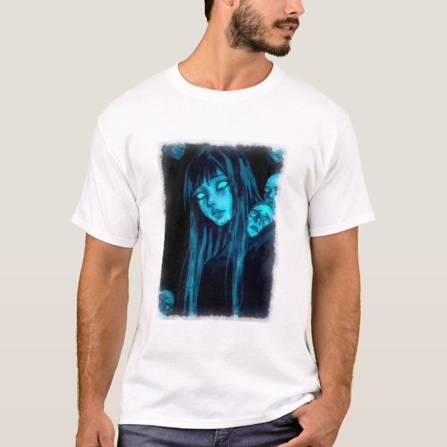 T-shirt Haunting Blue Gaze Ethereal Woman avec Ghosts (Devant)