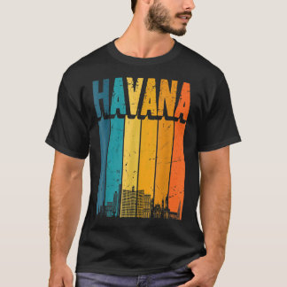T-shirt Havana Cuba Retro Vintage Sunset Skyline Havana