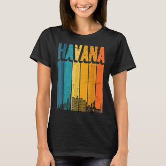 T-shirt Havana Cuba Retro Vintage Sunset Skyline Havana
