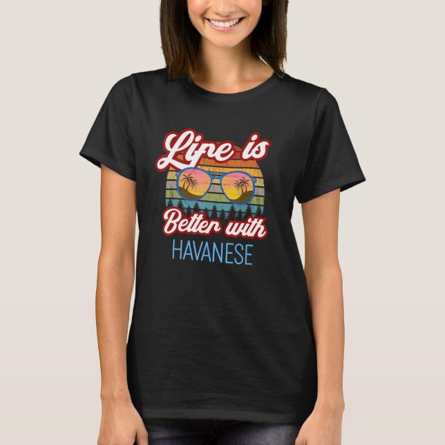 T-shirt Havanais Dog Retro Sunset La vie est meilleure ave (Devant)