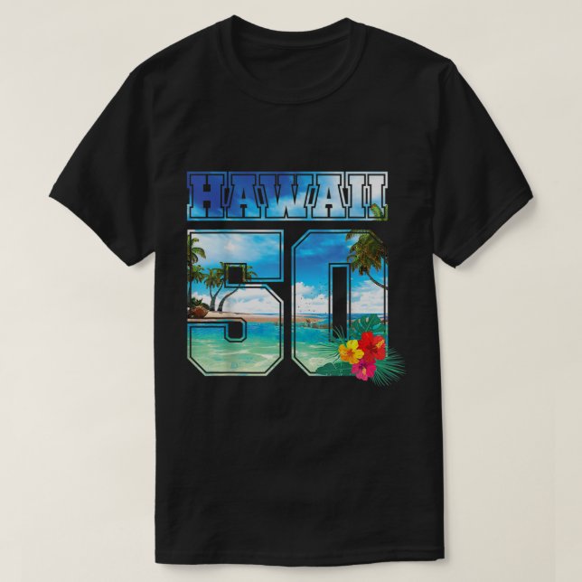 T-shirt Hawaii 50th State Hawaii Hibiscus 50 (Design devant)