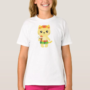 T-shirt Hawaii Chat, Cute Chat, Chat Jaune, Fleurs, Luau