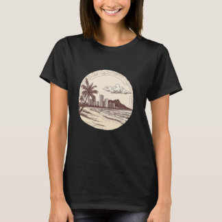 T-shirt Hawaii Oahu Honolulu Waikiki Volcan Surf Rétro