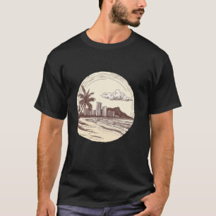 T-shirt Hawaii Oahu Honolulu Waikiki Volcan Surf Rétro
