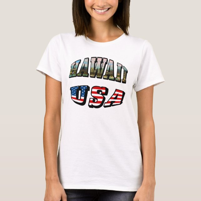 T-shirt Hawaii Picture et USA Flag Text (Devant)