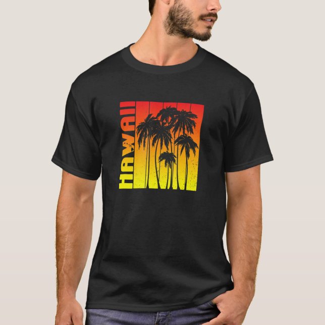 T-shirt Hawaii Souvenir Palmiers Sunset Retro (Devant)