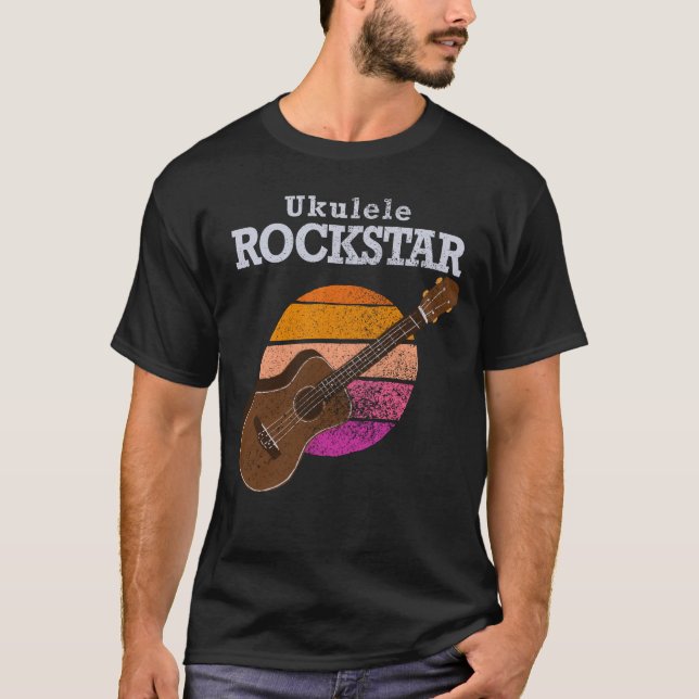 T-shirt Hawaiian Funny Ukulele Rockstar Retro Sunset (Devant)