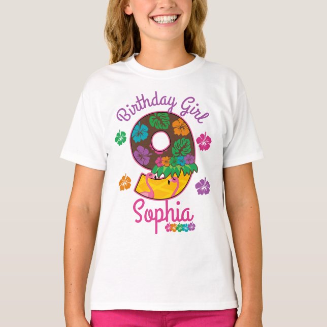 T-shirt Hawaiian luau aloha Nineth Birthday Girl 9 (Devant)