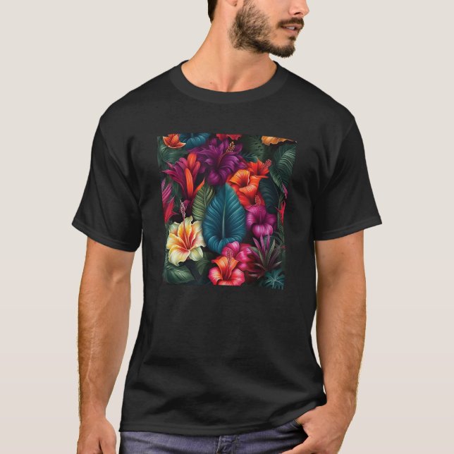 T-shirt Hawaiian Tropical Flower Leaf Pattern Beach Vacati (Devant)