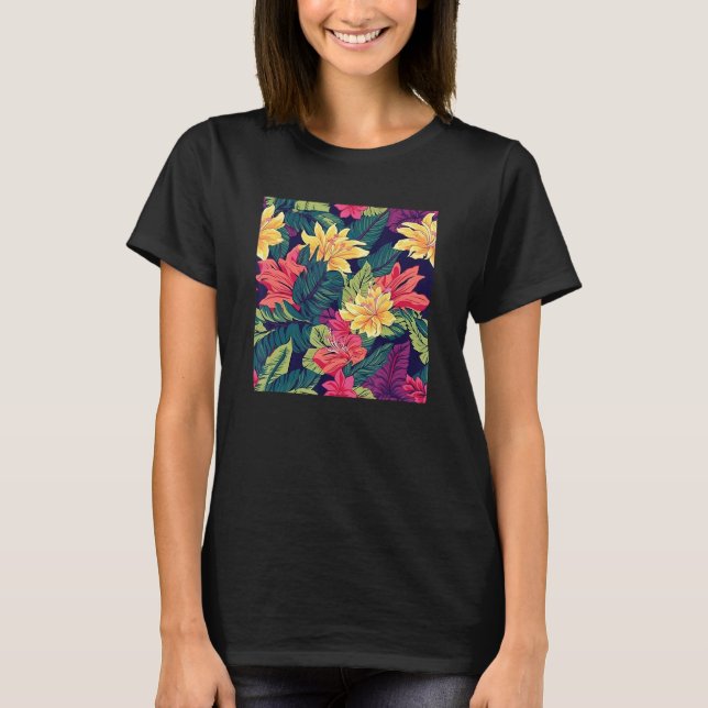 T-shirt Hawaiian Tropical Flower Leaf Pattern Beach Vacati (Devant)
