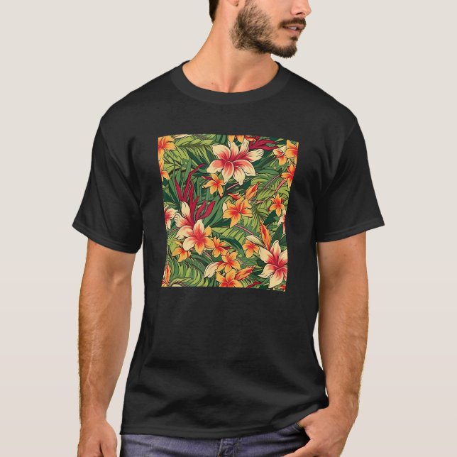 T-shirt Hawaiian Tropical Flower Leaf Pattern Beach Vacati (Devant)