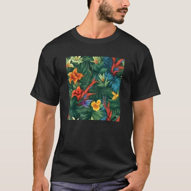 T-shirt Hawaiian Tropical Flower Leaf Pattern Beach Vacati (Devant)