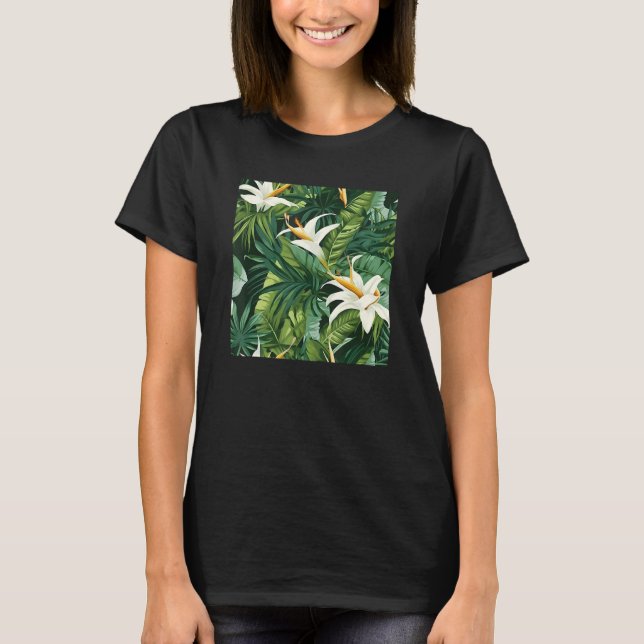 T-shirt Hawaiian Tropical Flower Leaf Pattern Beach Vacati (Devant)