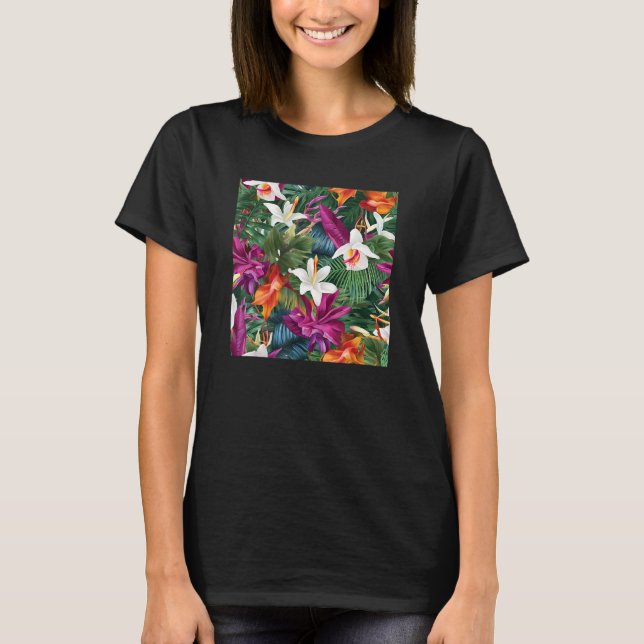 T-shirt Hawaiian Tropical Flower Leaf Pattern Beach Vacati (Devant)