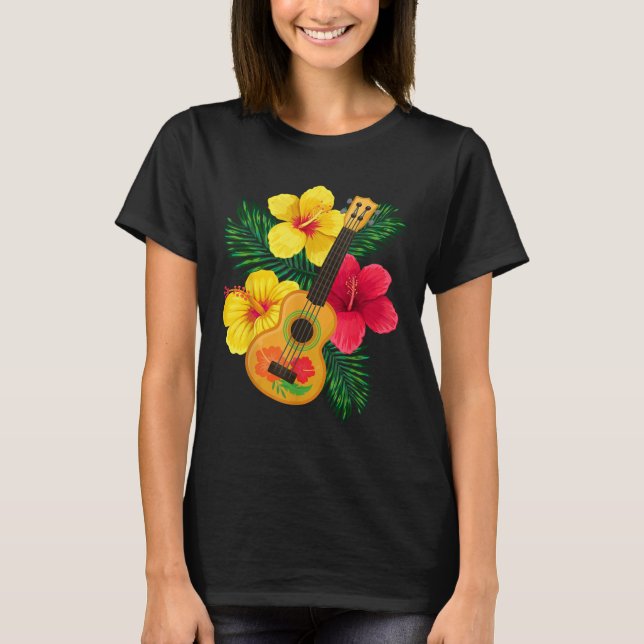 T-shirt Hawaiian Ukulele Retro Uke Hibiscus (Devant)