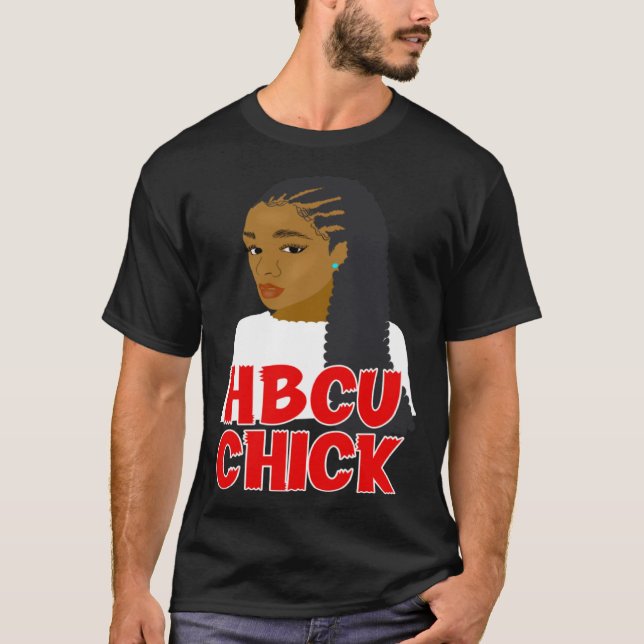 T-shirt HBCU Chick Red and White Braids Grad or Student (Devant)