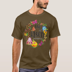 T-shirt He is Risen Floral Leopard Easter Day Women Gift T