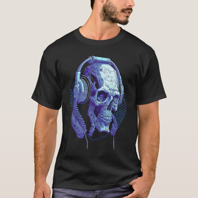 T-shirt Headphone Skull DJ Halloween Creepy (Devant)