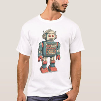 T-shirt Headphoned Tin Robot — Vintage Cassette-Chest Mech