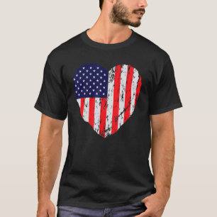 T-shirt Heart American Patriotic Forces Armées Usa Drapeau