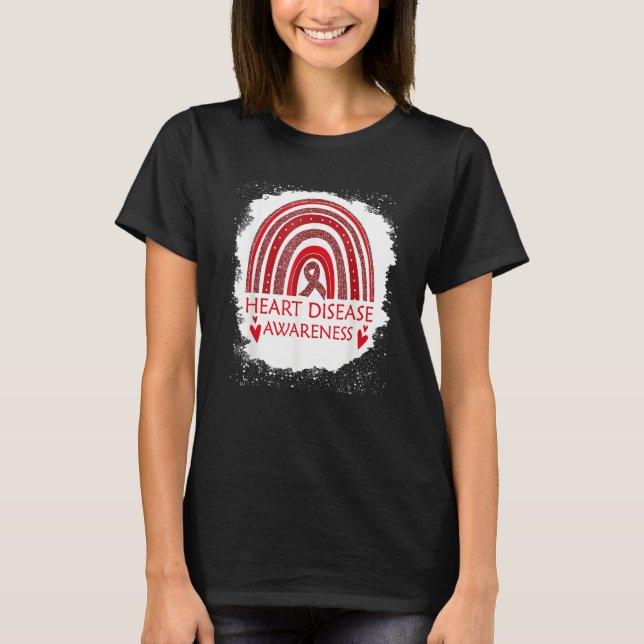 T-shirt Heart Disease Awareness Bleached Rainbow Red Ribbo (Devant)