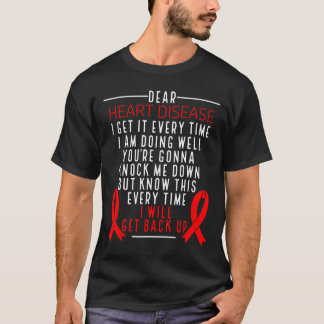 T-shirt Heart Disease Awareness I Will Get Back Up Red Rib