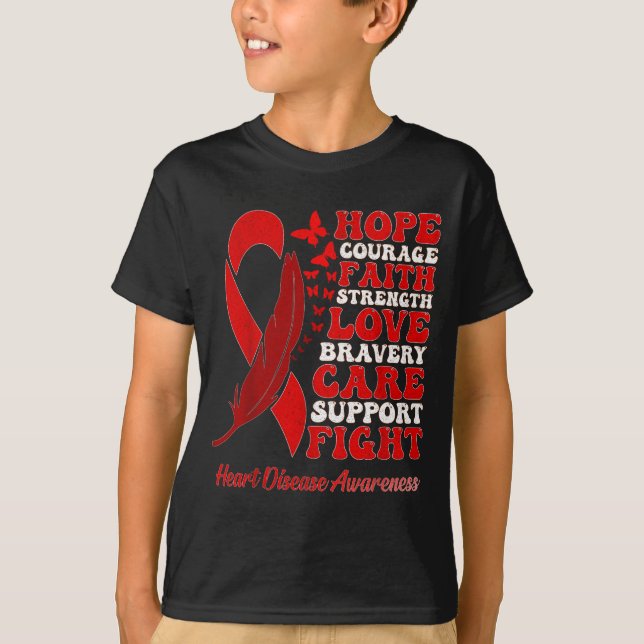 T-shirt Heart Disease Awareness Red Butterflies Ribbon Sup (Devant)