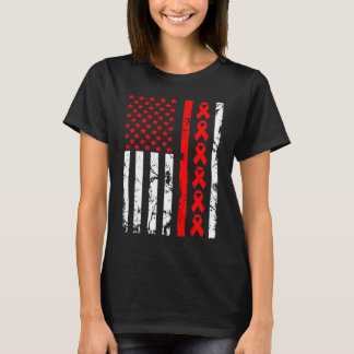 T-shirt Heart Disease Awareness Red Ribbon American Flag U