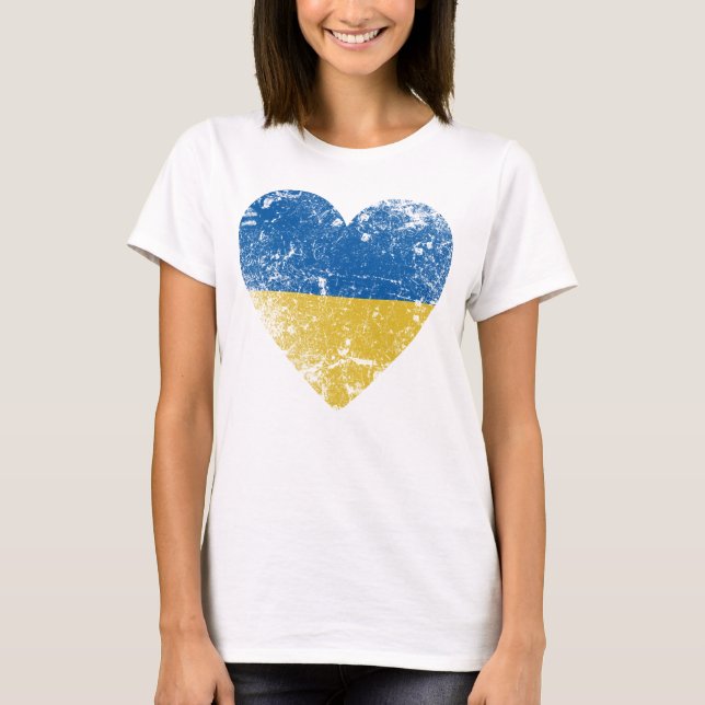 T-shirt Heart Distressed Ukraine Flag, Country Pride (Devant)