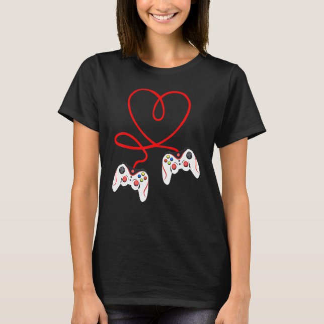T-shirt Heart Game Controllers Video Gamers Gaming Valenti (Devant)