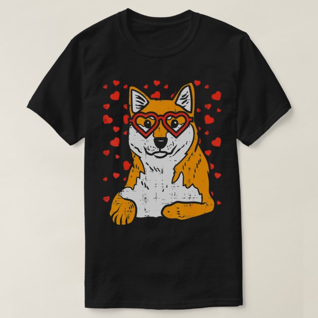 T-shirt Heart Glasses Shiba Inu Valentines Day Japanese Do (Design devant)