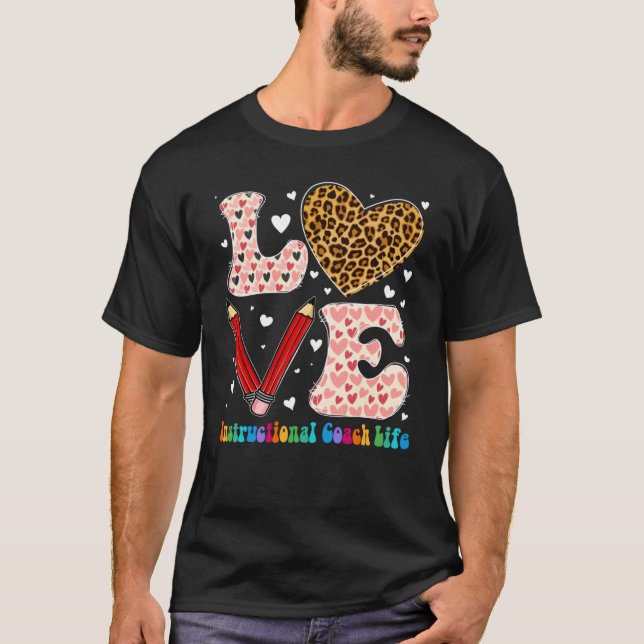 T-shirt Heart Instructional Coach Life Leopard Plaid Valen (Devant)