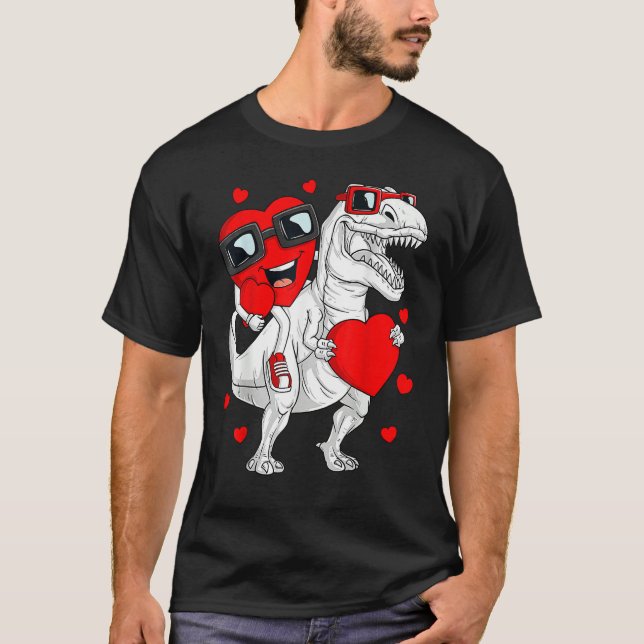 T-shirt Heart Riding Dinosaur Rex  Valentines Day Boys Kid (Devant)
