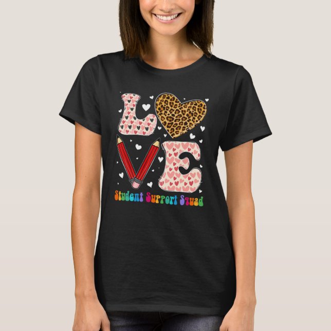 T-shirt Heart Student Support Squad Leopard Plaid Red Vale (Devant)