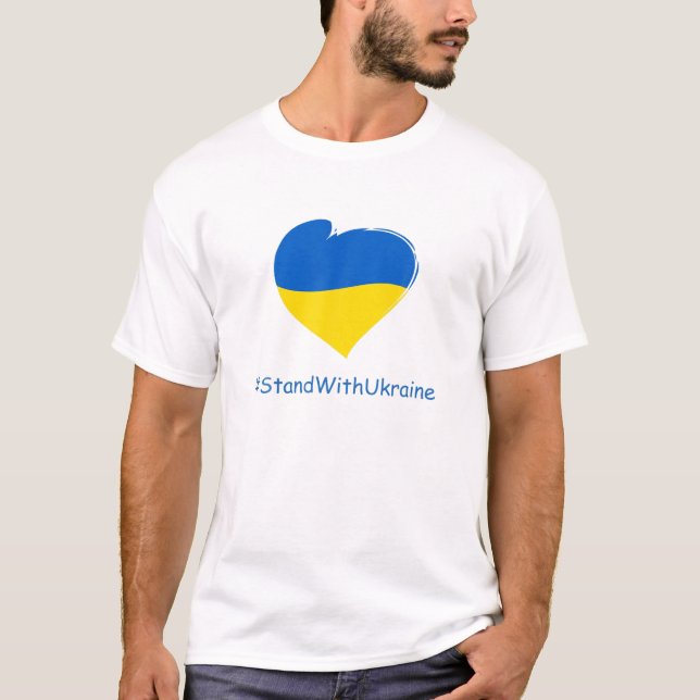 T-shirt Heart Ukraine Je Me Tiens Avec Le Drapeau Ukrainie (Devant)
