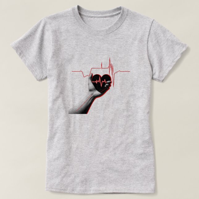 T-shirt Heartbeat Love Design – Hand Holding Heart  (Design devant)