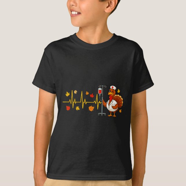 T-shirt Heartbeat Turkey Funny Nurse Thanksgiving Fall Des (Devant)