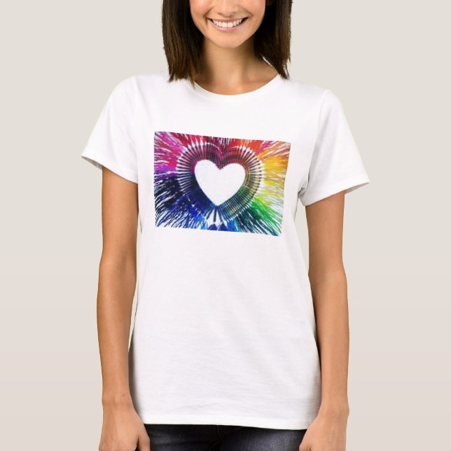 T-SHIRT Hearts White Rainbow drip (Front)
