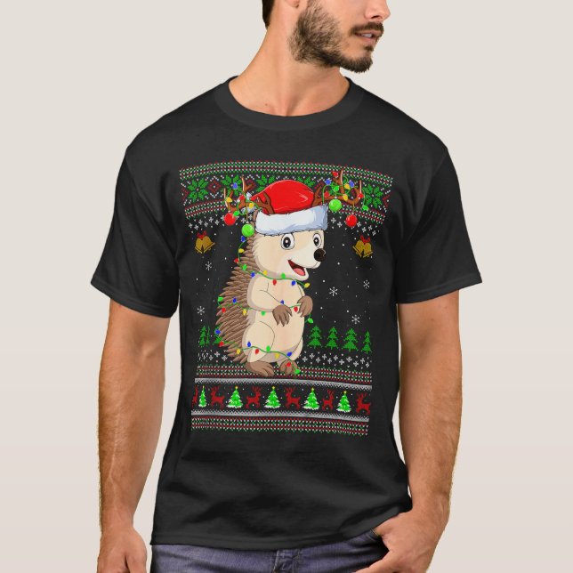 T-shirt Hedgehog Ugly Christmas Sweaters Holiday Santa Cut (Devant)