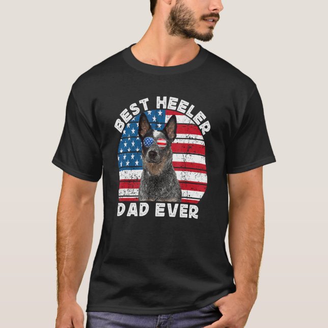 T-shirt Heeler Dad For Men American Flag Blue Australian C (Devant)