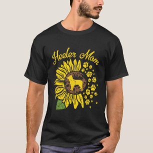 T-shirt Heeler Maman Sunflower Paw Blue Red Australian Cat