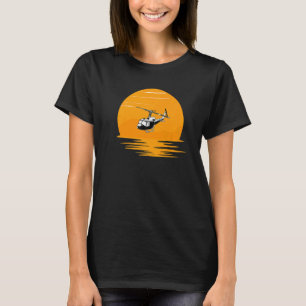 T-shirt Hélicoptère À Chopper Vol Au Coucher Du Soleil Pou