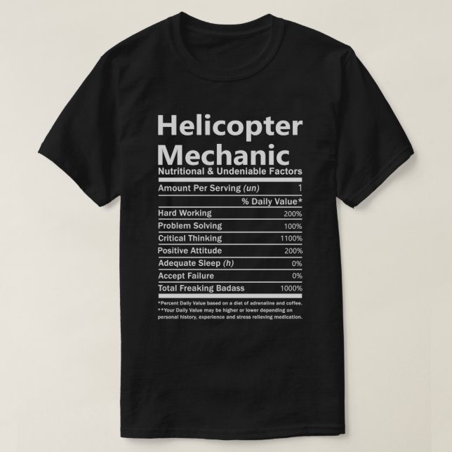 T-shirt Hélicoptère Mécanique Nutritionnel Et Indéniable F (Design devant)